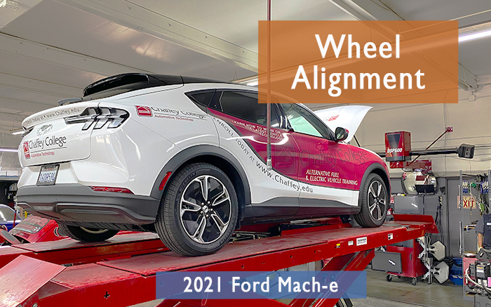 2021 Ford Mach e on the wheel alignment rack